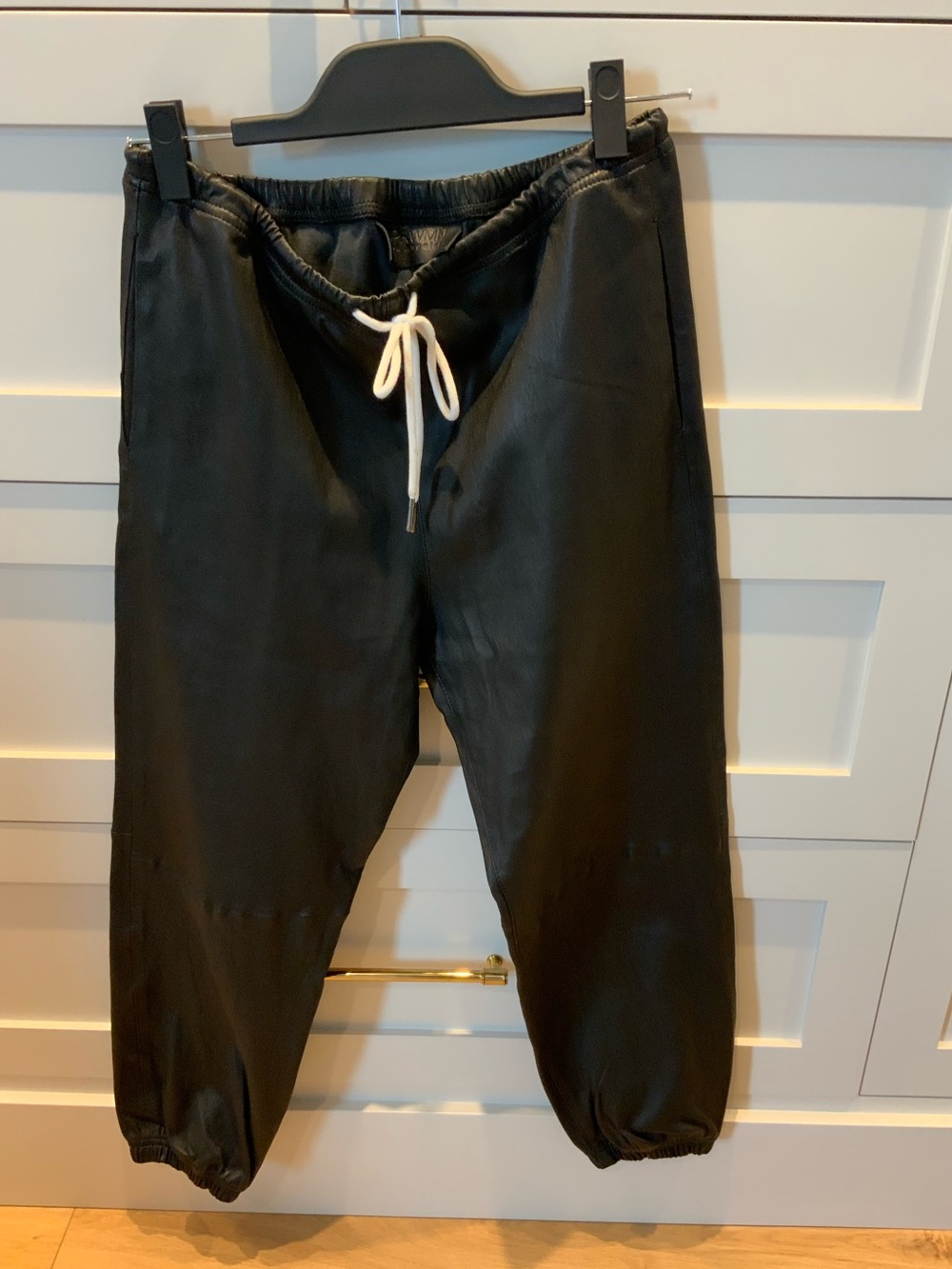 SPRWMN Black Leather Drawstring Jogger Pants